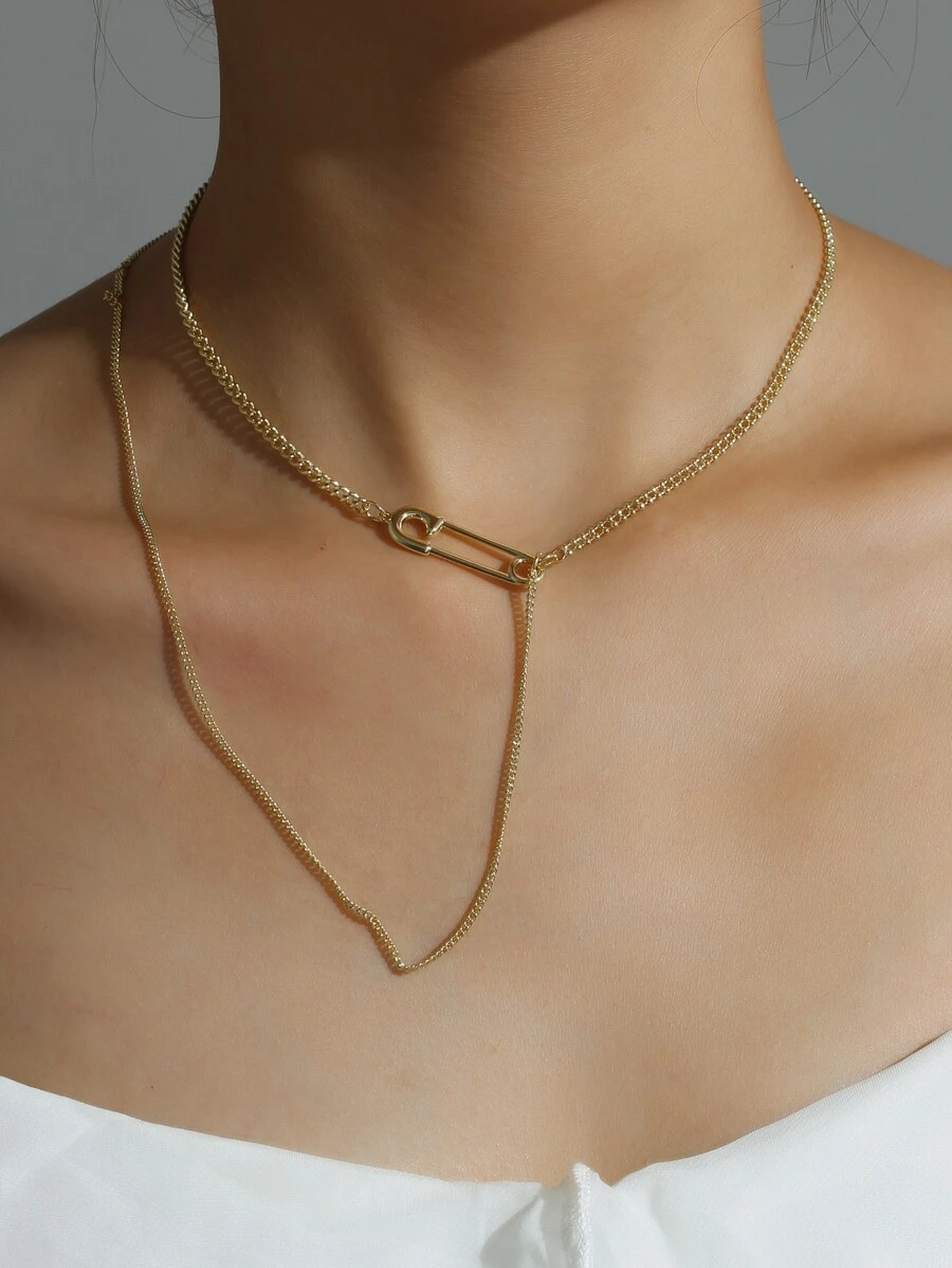 Collar con diseño de pin de seguridad - Amarillo Oro - Ver 1