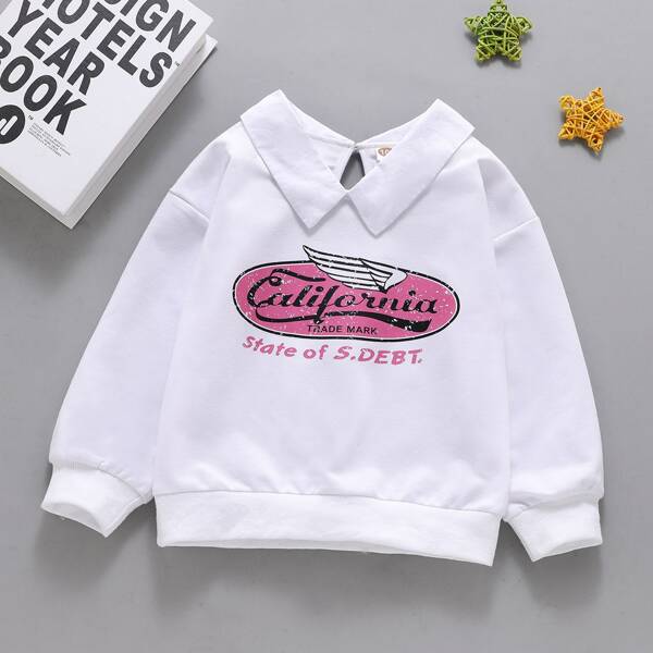

Toddler Girls Letter Graphic Keyhole Back Sweatshirt, White