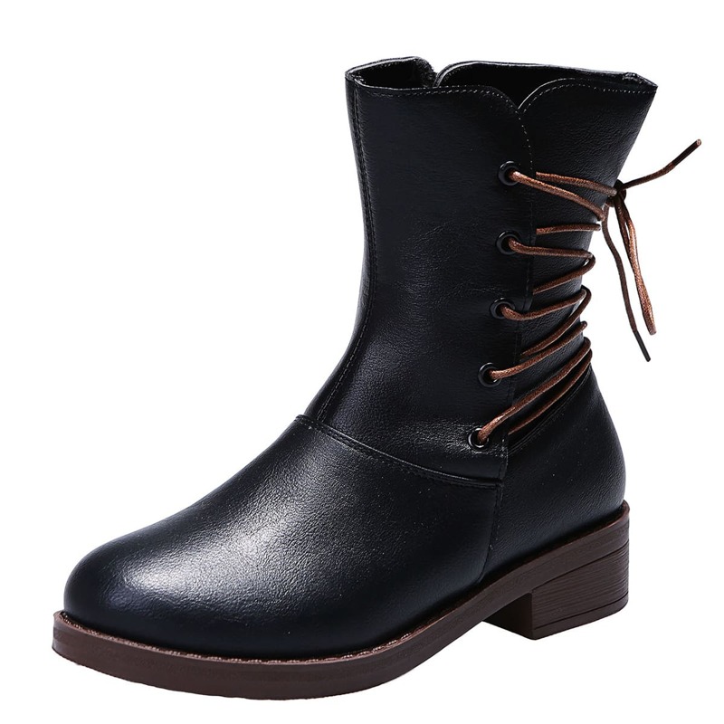 

Lace Up Side Zip Boots, Black
