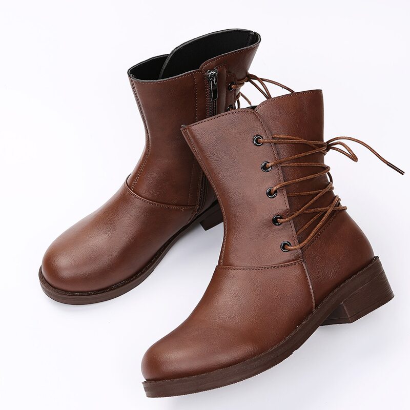 

Lace Up Side Zip Boots, Brown
