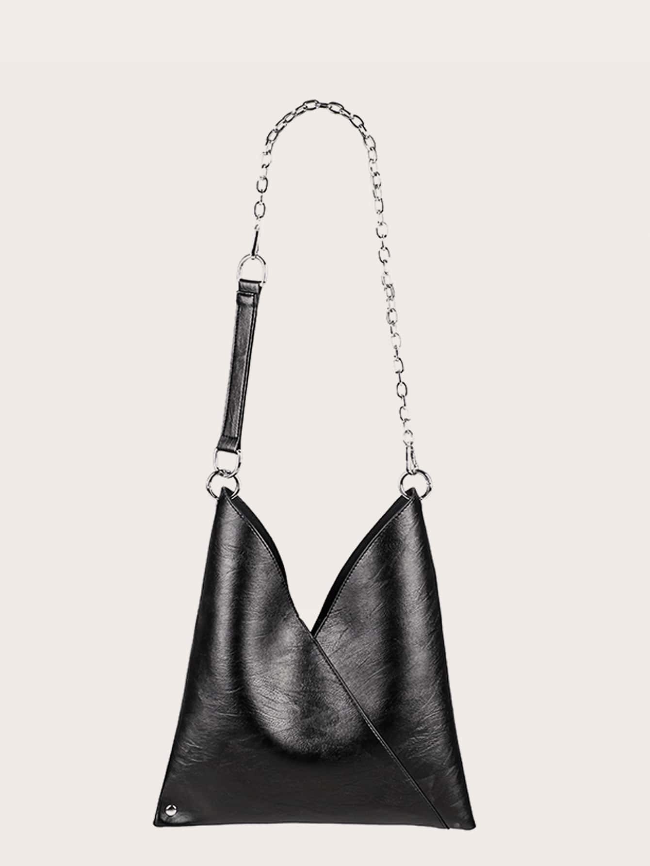 Bolso bandolera con cadena con textura - Negro - Ver 1