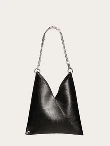 Bolso bandolera con cadena con textura - Negro - Ver 6