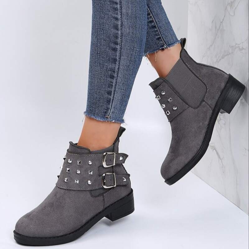 

Studded Decor Boots, Grey