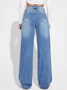 SHEIN Essnce High Waist Ripped Jeans - Medium Wash - View 2