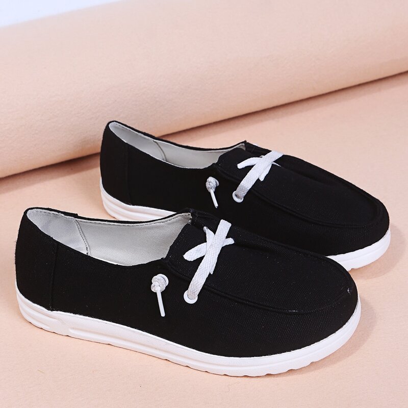 

Lace Up Decor Flats, Black