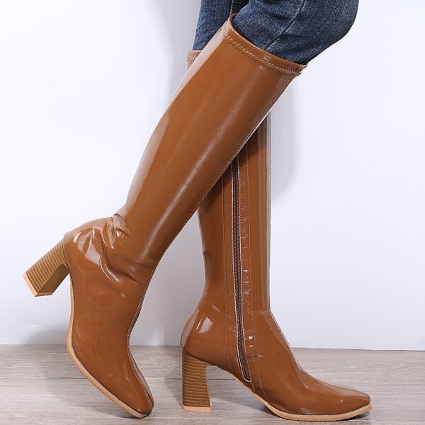 

Minimalist Side Zipper Chunky Heeled Boots, Camel