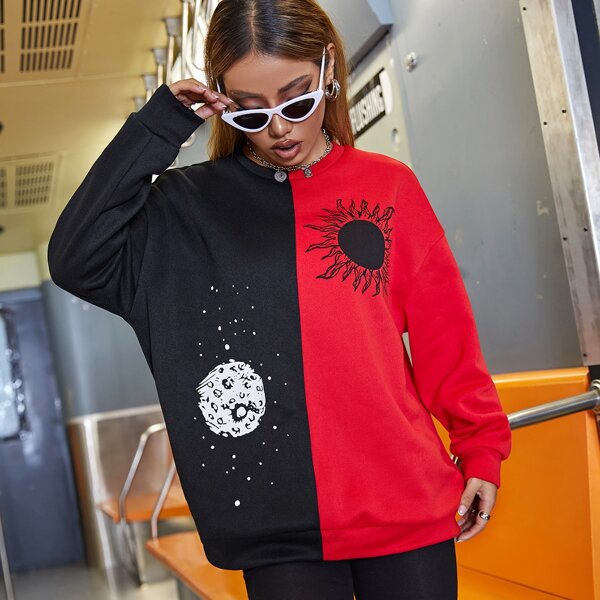 

Sun Print Color Block Sweatshirt, Multicolor