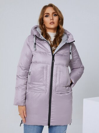 Plus Size Zip Up Hooded Padded Coat