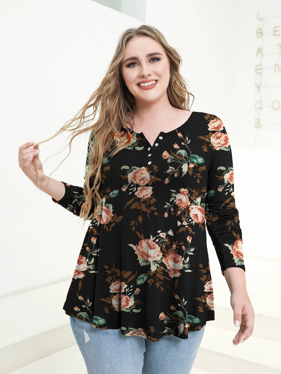 AAmilife 大碼印花紐扣細節T恤 - 彩色 - 查看 1