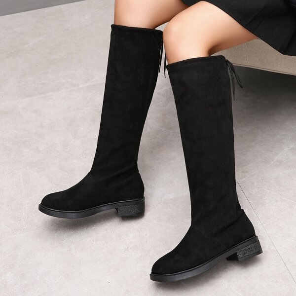 

Tie Back Slip On Boots, Black