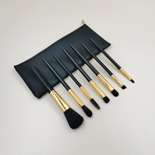 

7pcs Makeup Brush Set & 1pc Storage Bag, Black