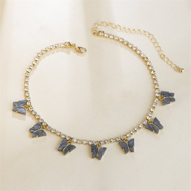 

Butterfly & Rhinestone Decor Necklace, Grey