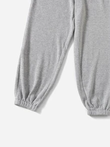 SHEIN EZwear Plus Size Quần thể thao màu trơn - Xám - Xem 3