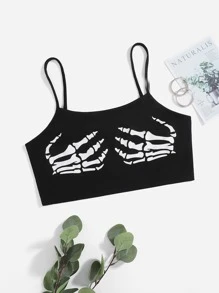 ROMWE PUNK Plus Skeleton Finger Print Crop Cami Top - Black - View 1