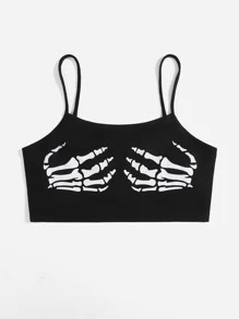 ROMWE PUNK Plus Skeleton Finger Print Crop Cami Top - Black - View 3