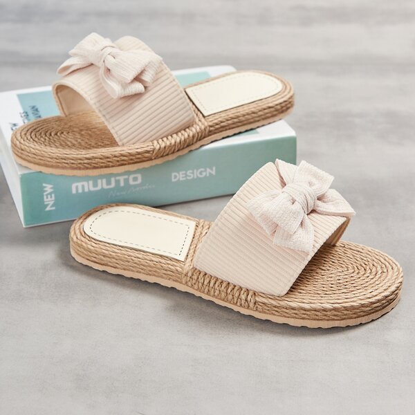 

Bow Decor Espadrille Slides, Beige