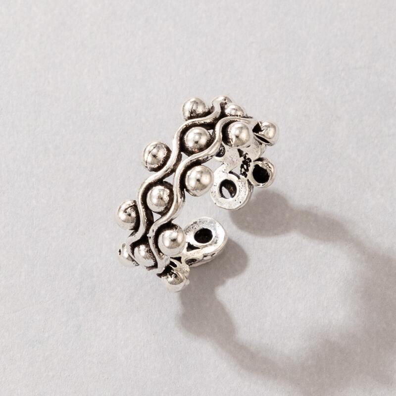 

Bead Decor Cuff Ring, Silver
