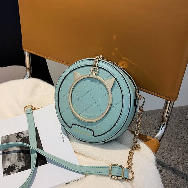

Metal Decor Quilted Crossbody Bag, Baby blue