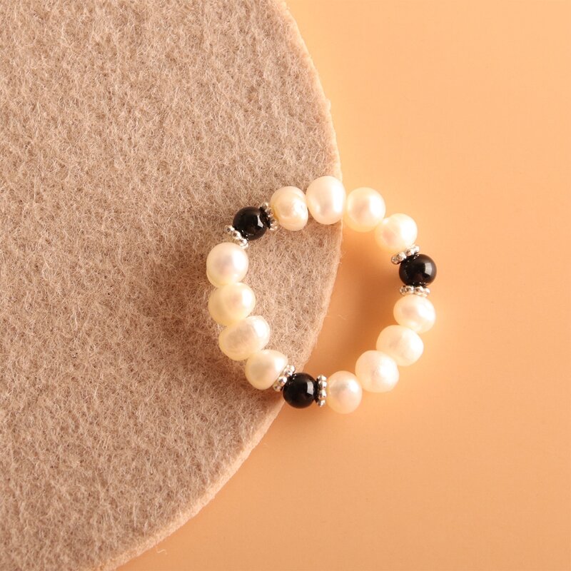 

Faux Pearl Beaded Ring, Black