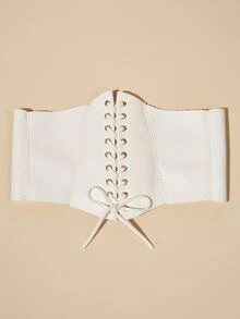 Lace-up Front Corset Belt - White - View 2