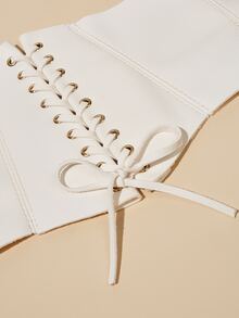 Lace-up Front Corset Belt - White - View 4