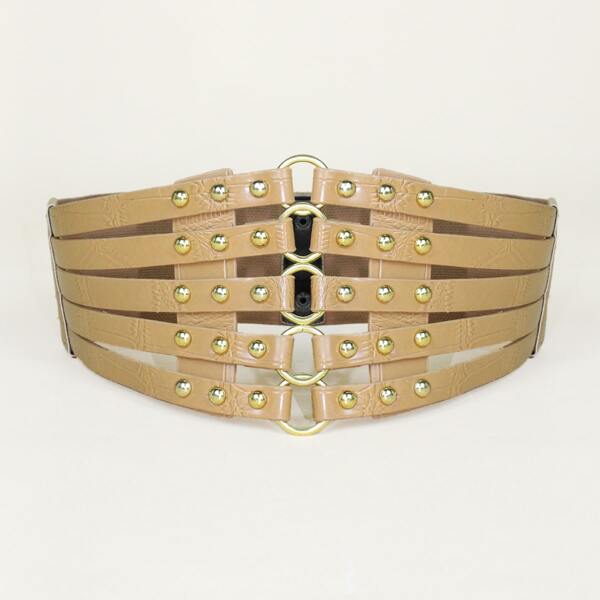 

Hollow Out Studded Decor Belt, Brown