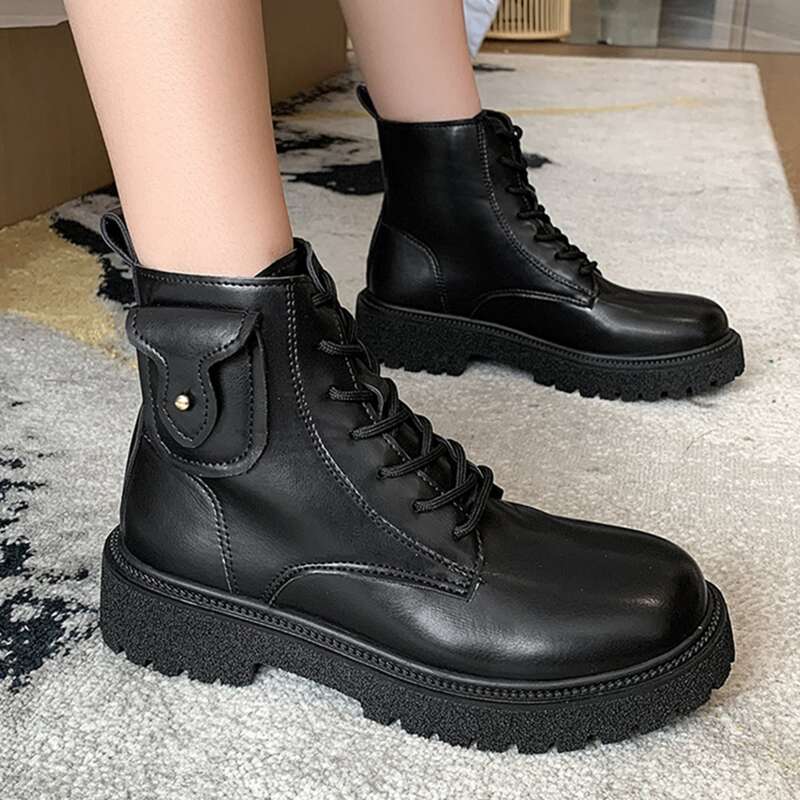 

Lace Up Front Combat Boots, Black