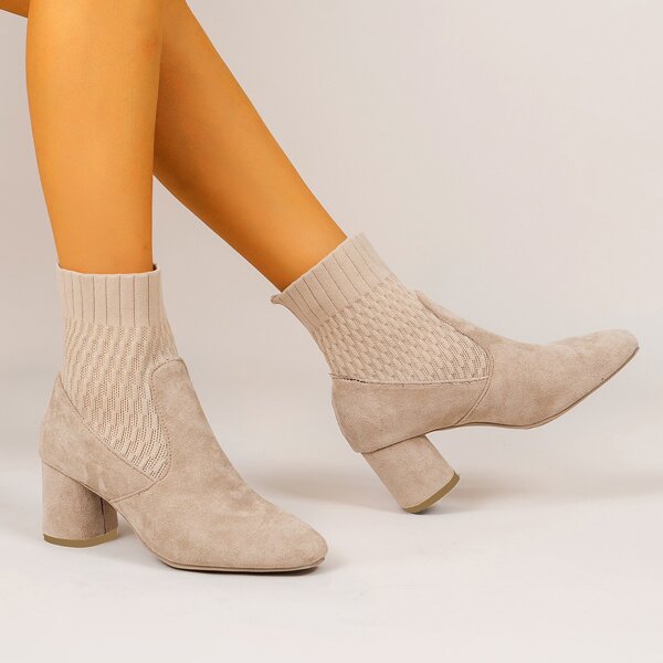 

Minimalist Slip-On Chunky Boots, Apricot