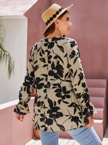 SHEIN LUNE Plus Floral Print Flounce Sleeve Blouse - Multicolor - View 2