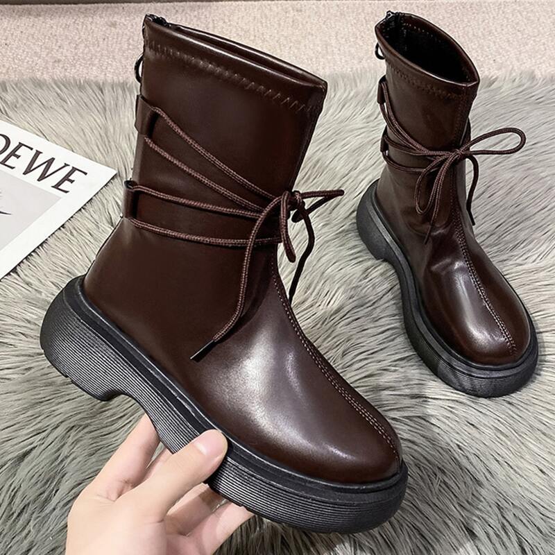 

Minimalist Lace Up Front Boots, Brown