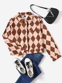 Cazadora con estampado de rombo con diseño de solapa - Multicolor - Ver 1