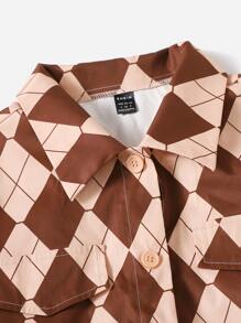 Cazadora con estampado de rombo con diseño de solapa - Multicolor - Ver 4