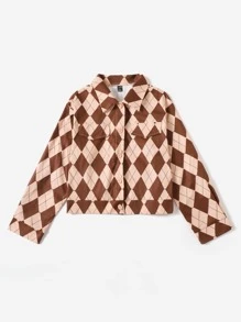 Cazadora con estampado de rombo con diseño de solapa - Multicolor - Ver 5