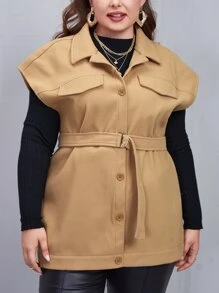 Plus Button Front Belted Overcoat