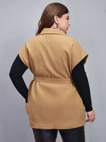 Plus Button Front Belted Overcoat