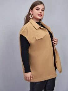 Plus Button Front Belted Overcoat