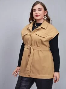Plus Button Front Belted Overcoat