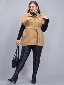 Plus Button Front Belted Overcoat