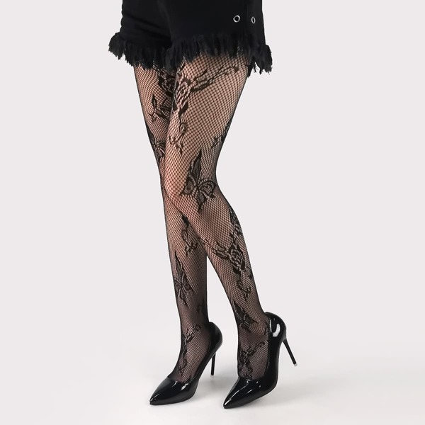 

Butterfly Pattern Fishnet Tights, Black