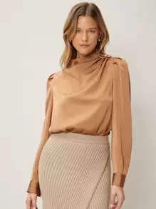 MOTF PREMIUM 垂墜泡泡袖上衣 - 駝色 - 查看 1