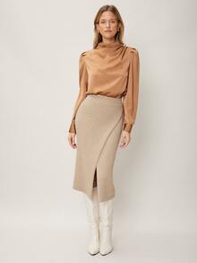 MOTF PREMIUM 垂墜泡泡袖上衣 - 駝色 - 查看 3