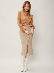 MOTF PREMIUM 垂墜泡泡袖上衣 - 駝色 - 查看 4