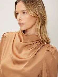 MOTF PREMIUM 垂墜泡泡袖上衣 - 駝色 - 查看 8