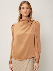MOTF PREMIUM 垂墜泡泡袖上衣 - 駝色 - 查看 10