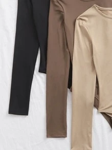 EMERY ROSE 3 piezas Bodys de camiseta sólida para otoño para mujeres