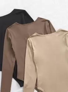 EMERY ROSE 3 piezas Bodys de camiseta sólida para otoño para mujeres