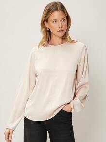 SHEIN Straight Fit Balloon Sleeve Top - Apricot - View 1