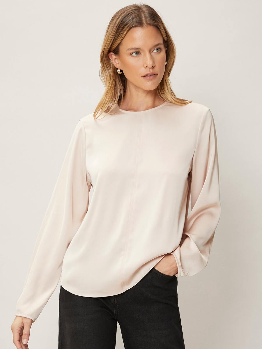 SHEIN Straight Fit Balloon Sleeve Top - Apricot - View 1