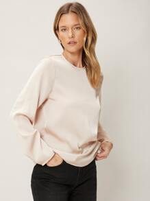 SHEIN Straight Fit Balloon Sleeve Top - Apricot - View 7