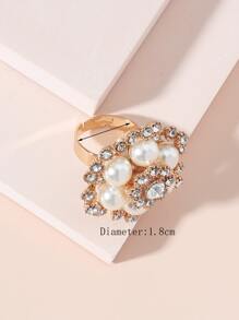 Faux Pearl Flower Decor Ring Valentines - Yellow Gold - View 2